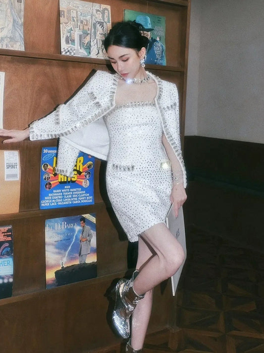 Wardrobes by Chen Luxury White Long Sleeve Jacket/ Strapless Socialite Dress-Celene