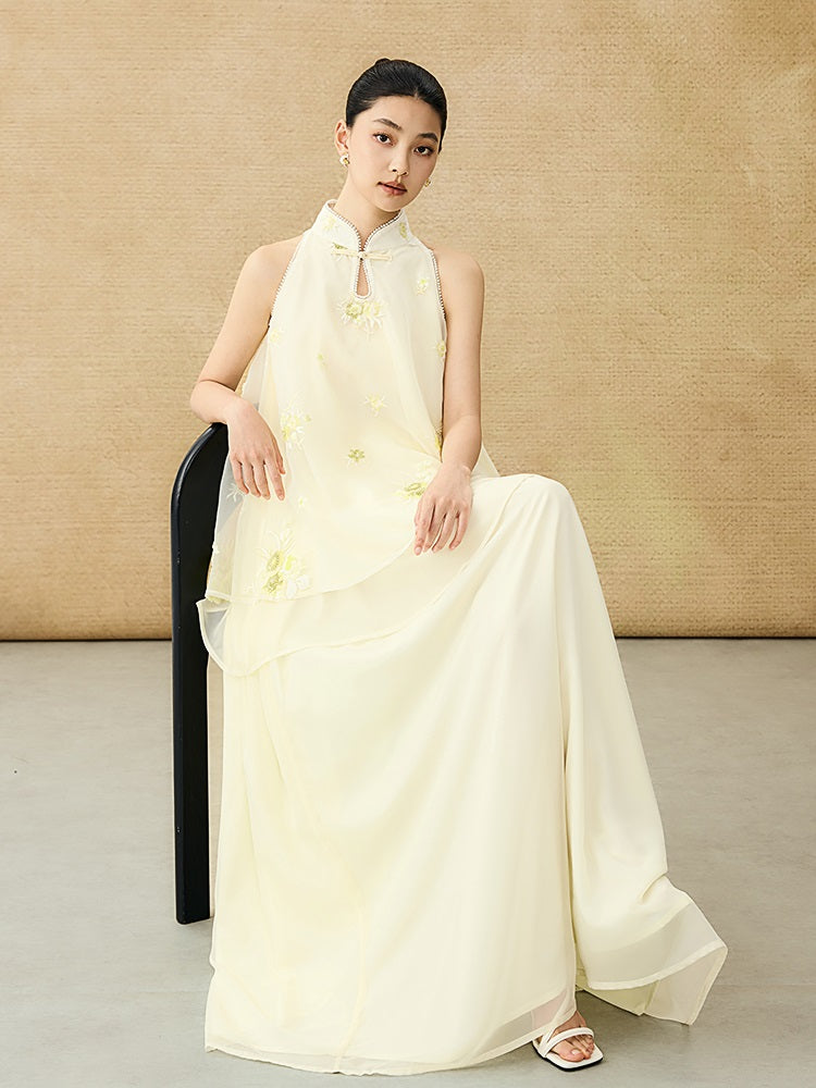 HECO Chinese double-layer tulle flesh covering elastic ballet style vest two-piece - LEVI.