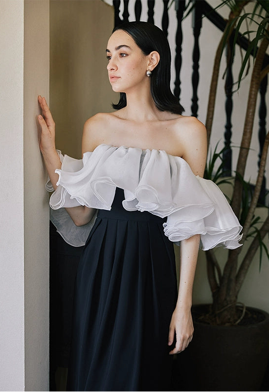 GOUDIN women's black and white French banquet evening dress-NIPS.