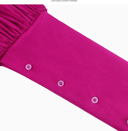 DOLLY Elegant Pink One Shoulder Lantern Sleeve High waist Slit Long Party Dress-KATE