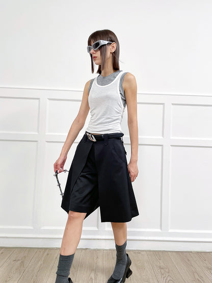 ANNAKIKI Casual Underwear Pleated Twill Simple Medium Pants-ROXIANNA