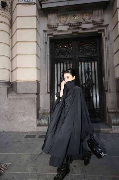 MEI SANGUAN black double-breasted trench coat &A-line skirt set - GALATEA