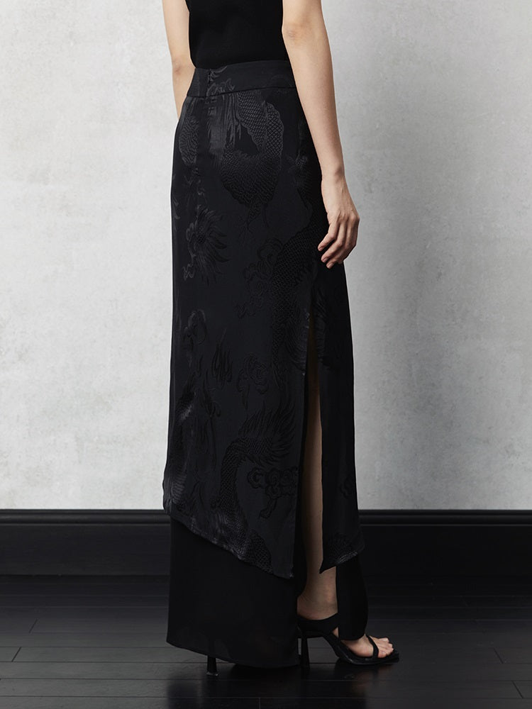 HECO acetate tulle high waisted cascading long skirt summer - lion.