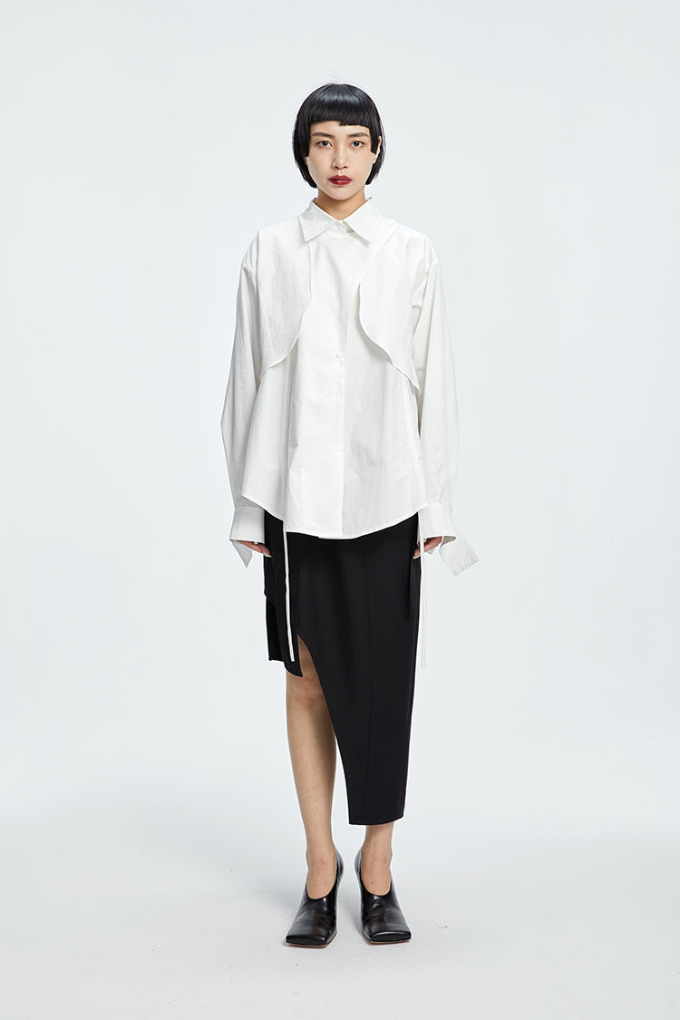 TINY IN  two irregular drawstrings waist cinching blue white shirts-DANTE