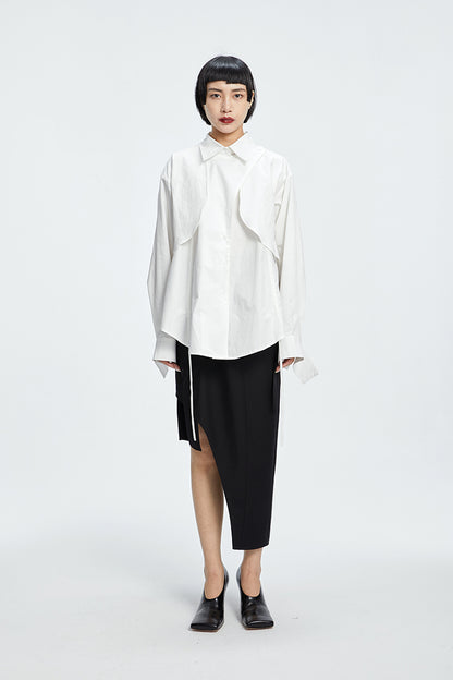 TINY IN  two irregular drawstrings waist cinching blue white shirts-DANTE