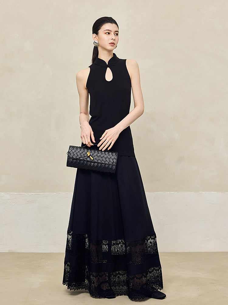 HECO Acetate Hollow Lace A-line Long Skirt women - FLOW.
