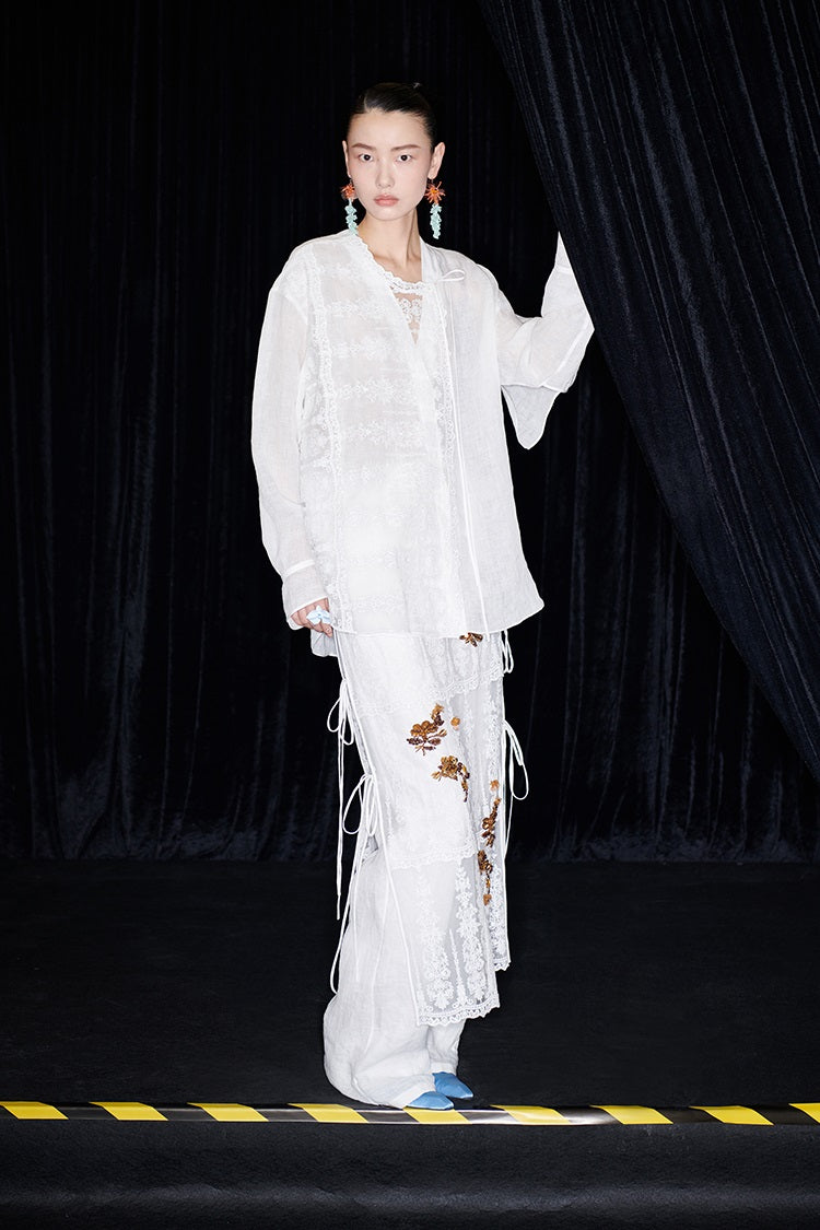 M essential Mackay designer Zen One Linen layered lace-up top - ANTSY.