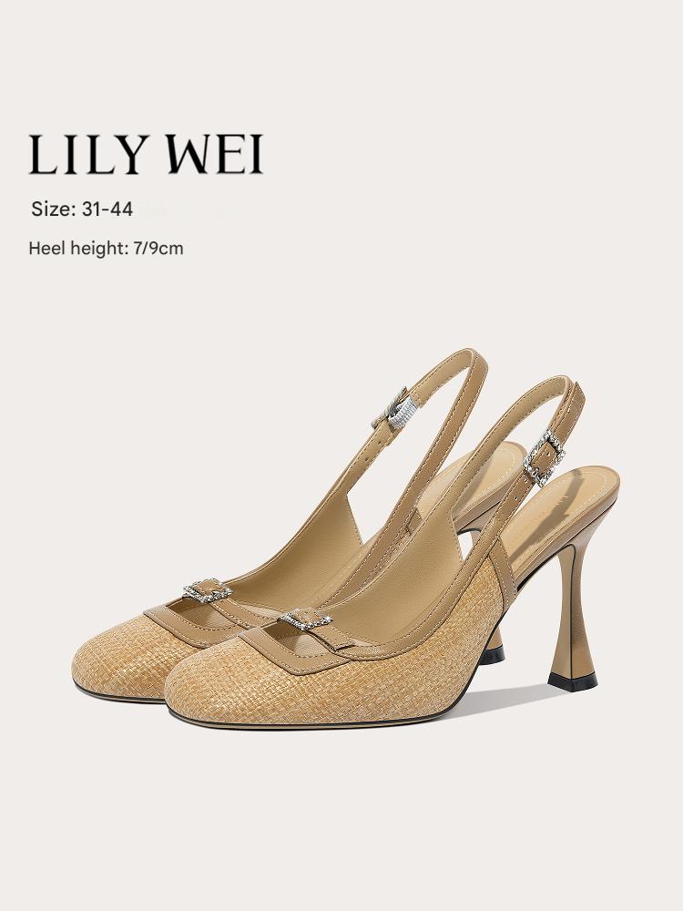 Lily Wei [modern weaving rhyme] square toe weave temperament shoes, women's literary vintage heel-GEORGINA