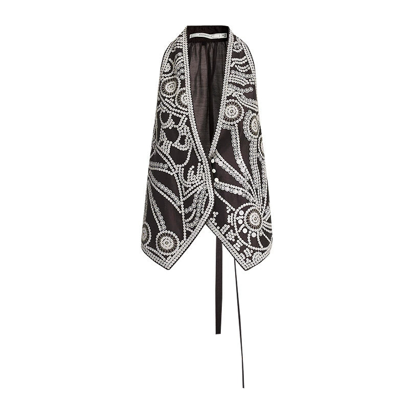 ZHUCHONGYUN heavy beaded embroidered linen vest-SNAIL.