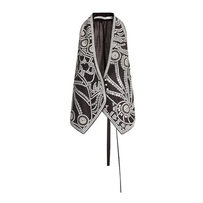 ZHUCHONGYUN heavy beaded embroidered linen vest-SNAIL.