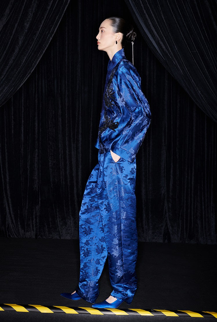 M essential Mackay designer sea green jacquard gag fish algae pattern nail bead jacket - ZYAN.