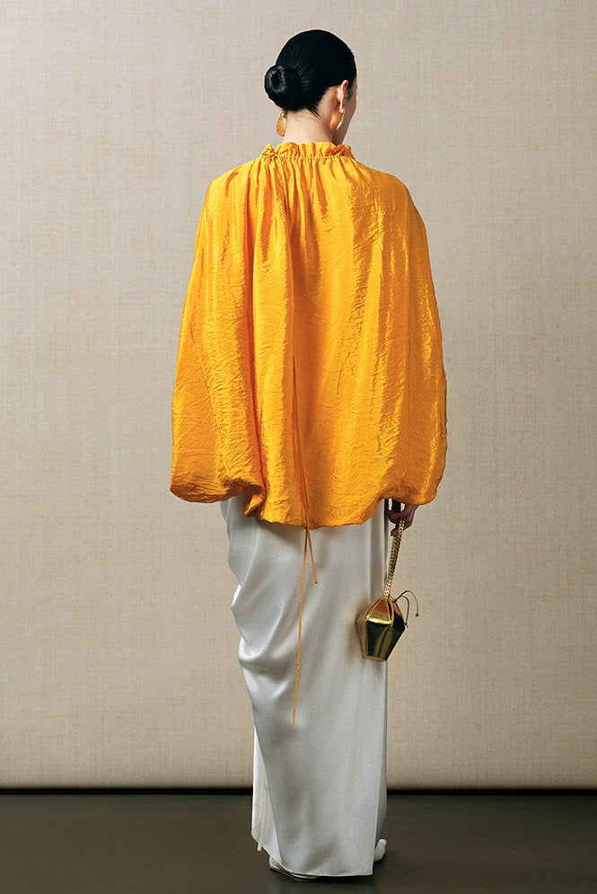 ZHUCHONGYUN yellow pleated loose-fitting blouse -AMBER.