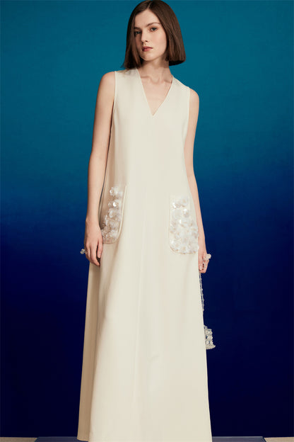PURITY elegant  minimalist  v-neck three-dimensional floral sleeveless dress- fairy