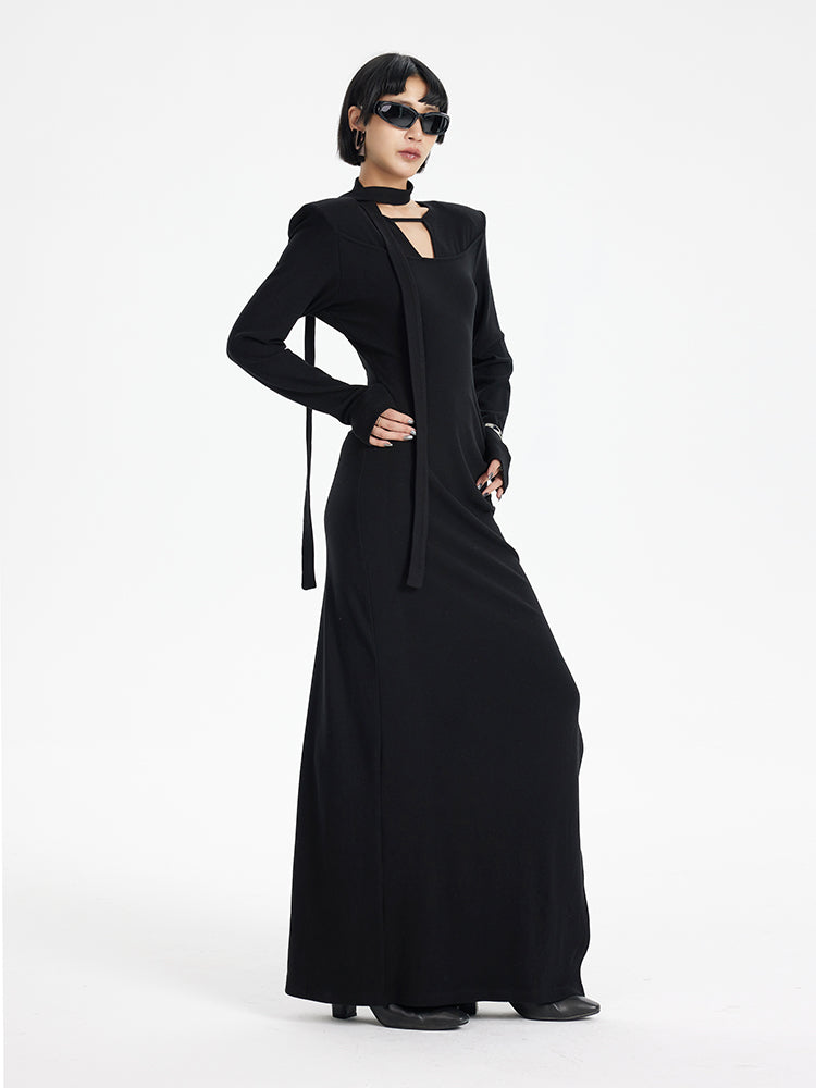 TINY IN lace-up cut-out waist slit maxi dress-MOTO