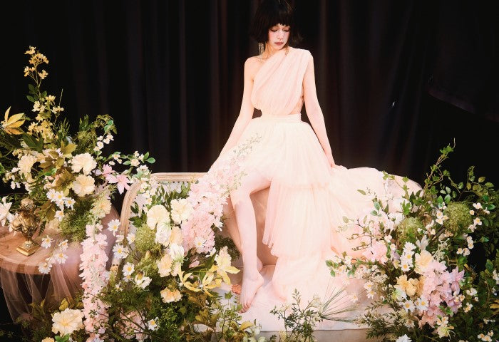 DOLLY Elegant Peach Mesh Off Shoulder Sleeveless High Waist Tutu Dress-MEDUSA  (V)