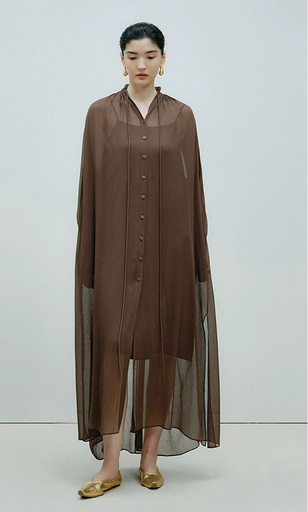 ZHUCHONGYUN Mulberry Silk Loose Sheer Sleeves Long Dress-ORITZA.