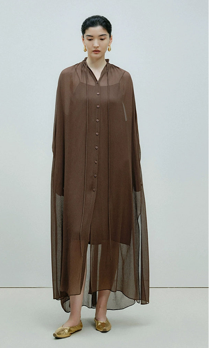 ZHUCHONGYUN Mulberry Silk Loose Sheer Sleeves Long Dress-ORITZA.
