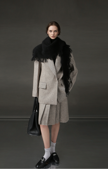 PIAOIN Retro Blazer Wool Jacket Women's Niche Suit Top Commuter Versatile- BEX