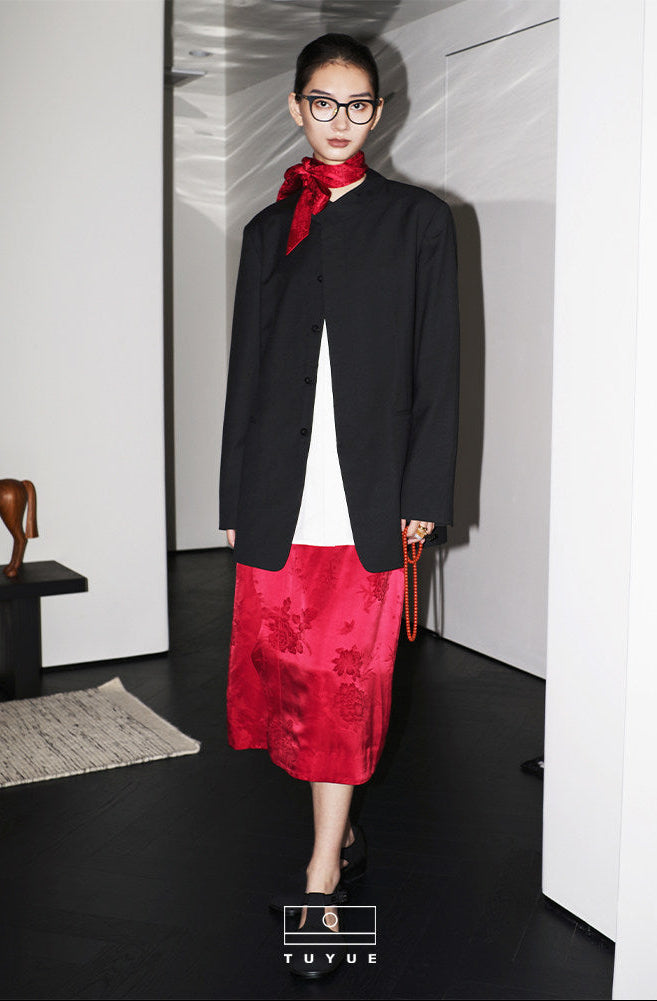 TUYUE black elegant temperament, stand-up collar casual suit- ESTHER.
