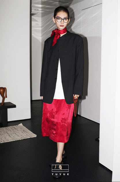 TUYUE black elegant temperament, stand-up collar casual suit- ESTHER.