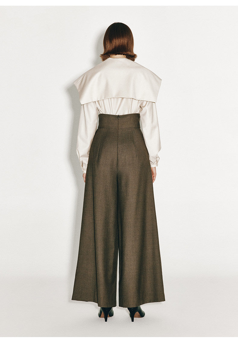 ATELIER MISS LU Cotton Wool Wide-leg Pants - PEPPER