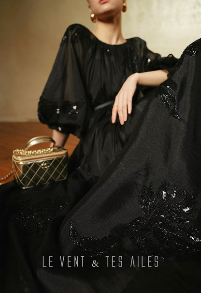 LE VENT&TES AILES Luxury Elegant High-End Hand-Beaded 3d black Dress - VERA