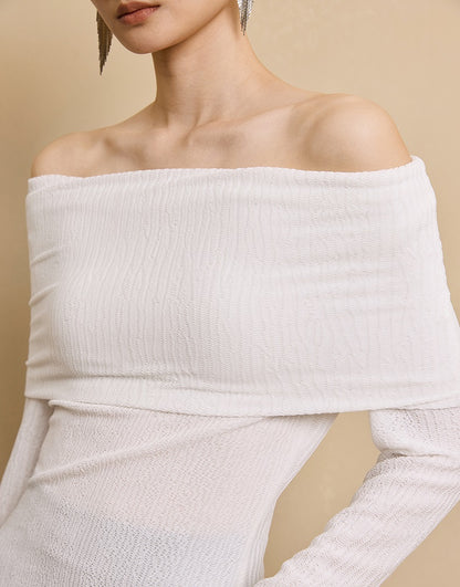 HECO stretch pleated off-the-shoulder long sleeve T-shirt - GRAD.