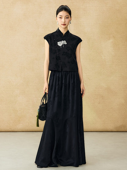 HECO Chinese Style Acetate Jacquard Elasticated High-waisted Fishtail Skirt - BETH.