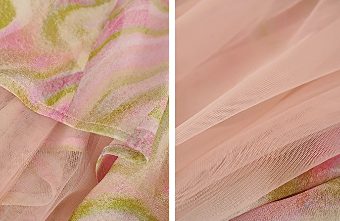 HECO Chinese Style Silk Chiffon Slip Summer Water Ripple Print Long Skirt - PEKKER.