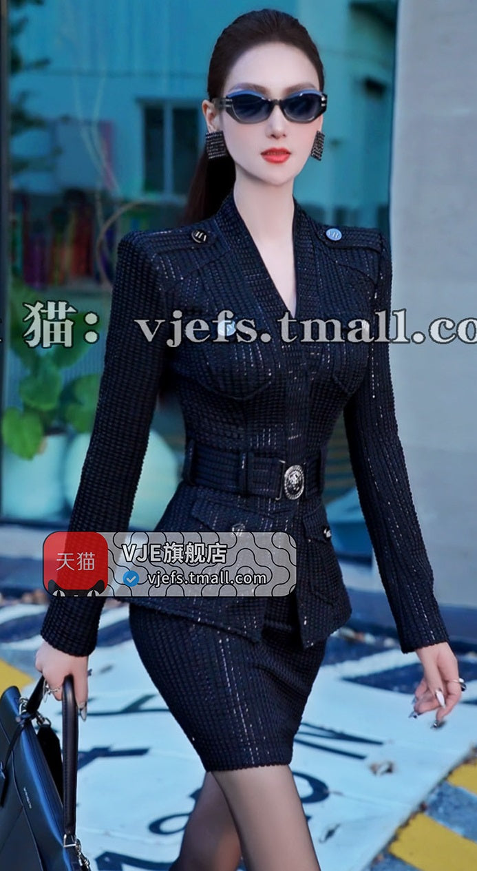 VJE Capable Suit Skirt OL Jacket Hip Skirt Two-Piece Set-RAE.