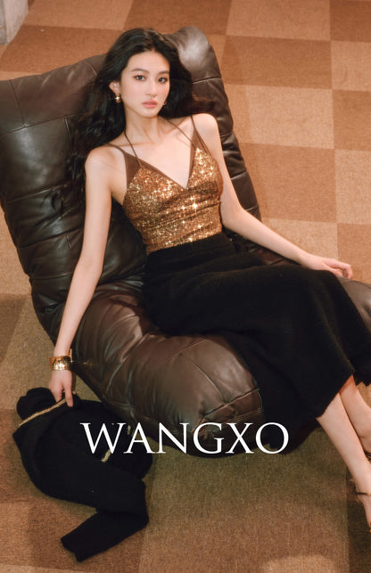 WANGXO | Hand-Stitched Adjustable Two-Piece Halterneck Sling Top -SENA.