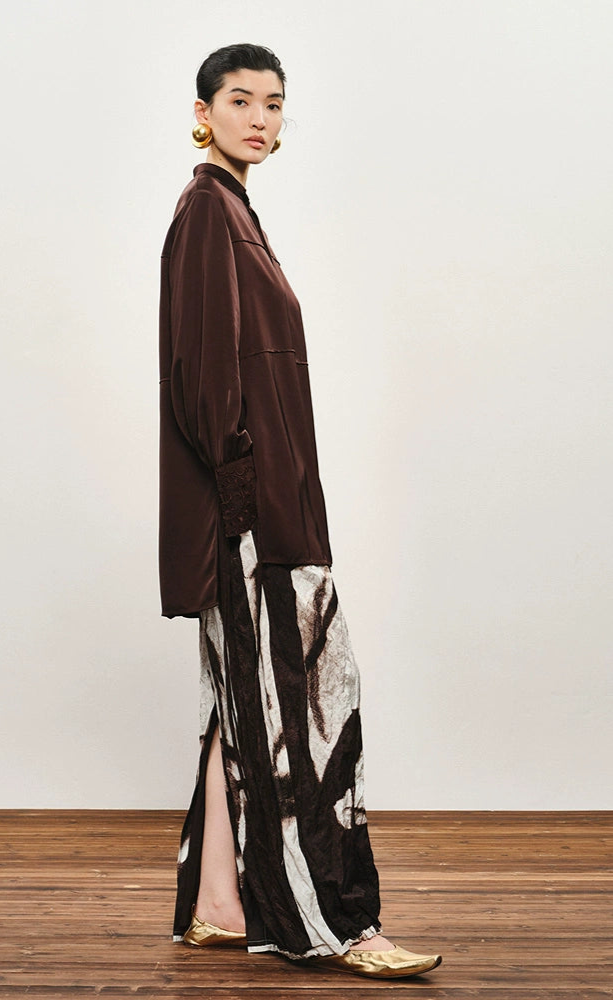 ZHUCHONGYUN Dragon Pattern Embroidery Lace-up Collar Shirt--AKEMI.