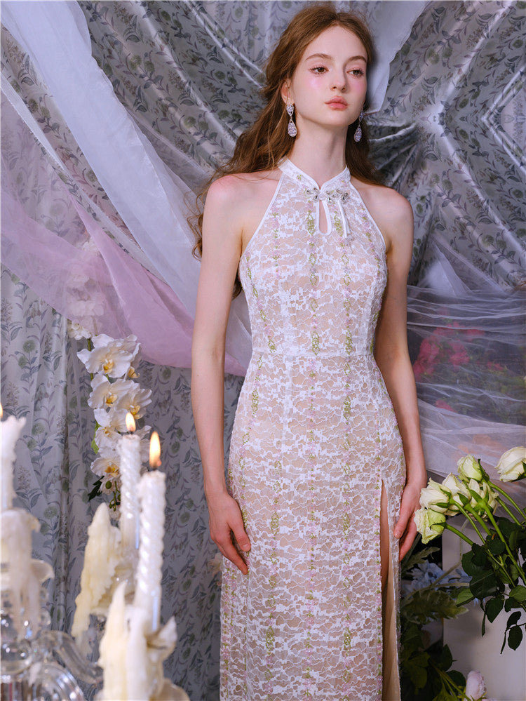 Wardrobes by Chen Elegant Beige Sleeveless Embroidered Crystal Bead Dress - Gilbert