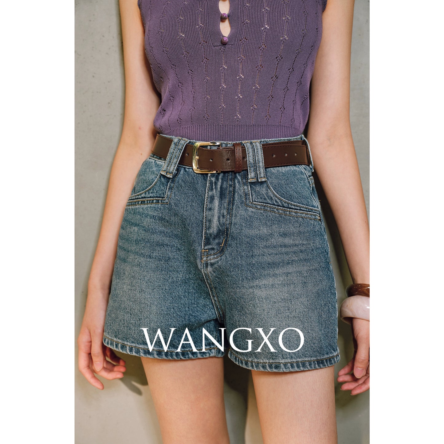 WANGXO |Micro A-Line High-Waisted Lightweight Denim Shorts with Vintage Finish -ZINA
