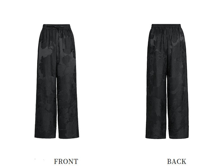 ZHUCHONGYUN black new Chinese silk satin jacquard wide-leg trousers-LAD.