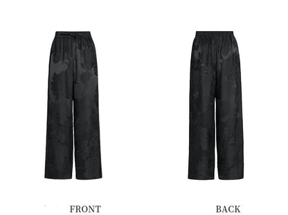 ZHUCHONGYUN black new Chinese silk satin jacquard wide-leg trousers-LAD.