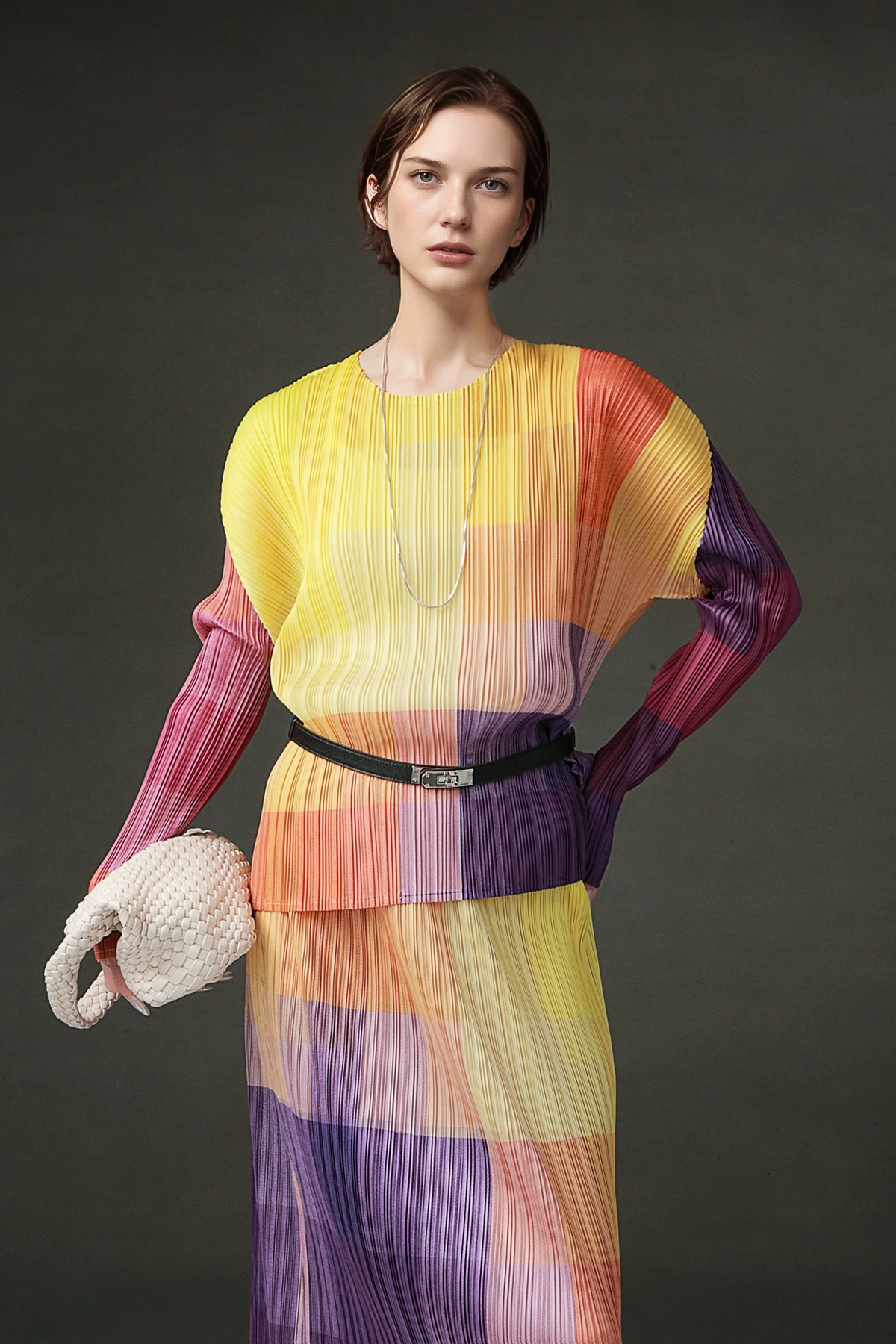 PIAOIN Miyake style light luxury slim pleated women's versatile T-shirt - ARLOV