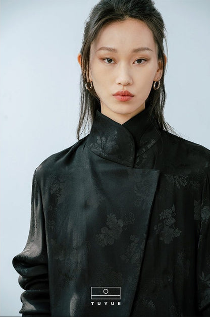 TUYUE Chinese style black light dress satin jacquard long-sleeved shirt- MIKE.