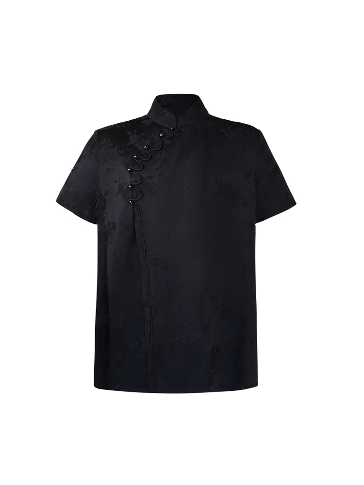 HECO Flower Branch Dark Pattern Short Sleeve Collar Shirt - CHANTS.