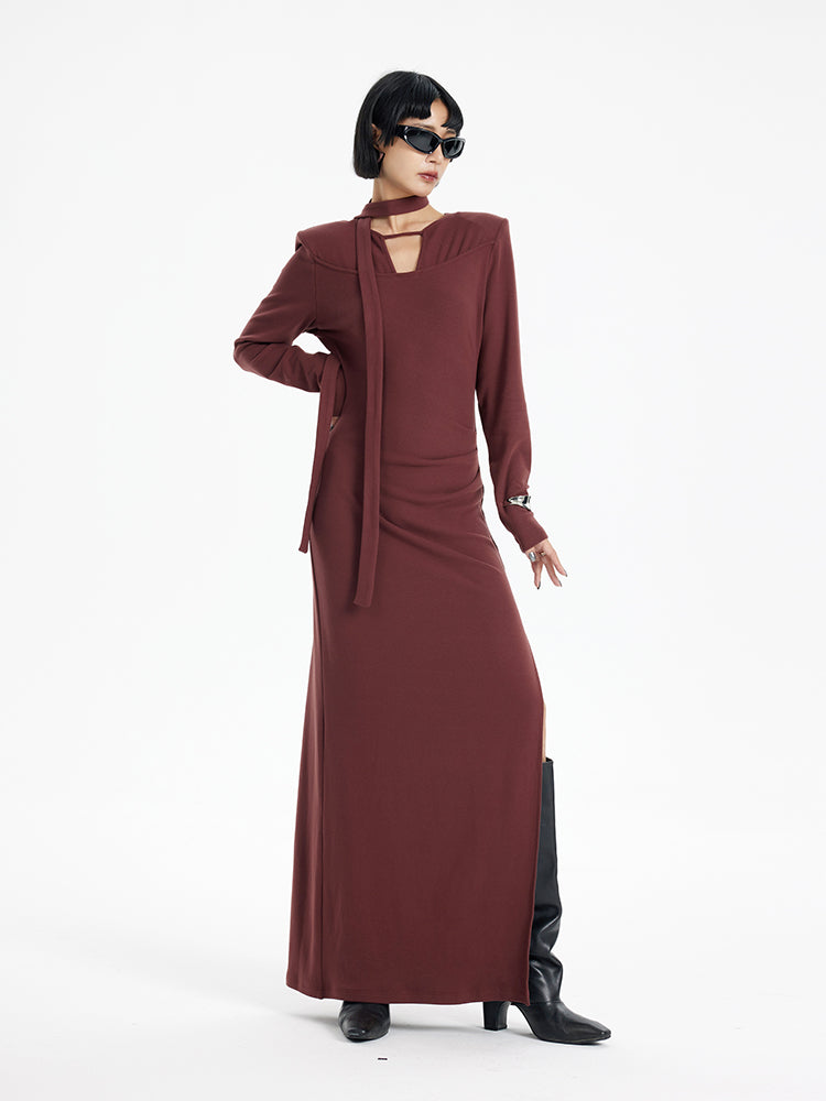 TINY IN lace-up cut-out waist slit maxi dress-MOTO