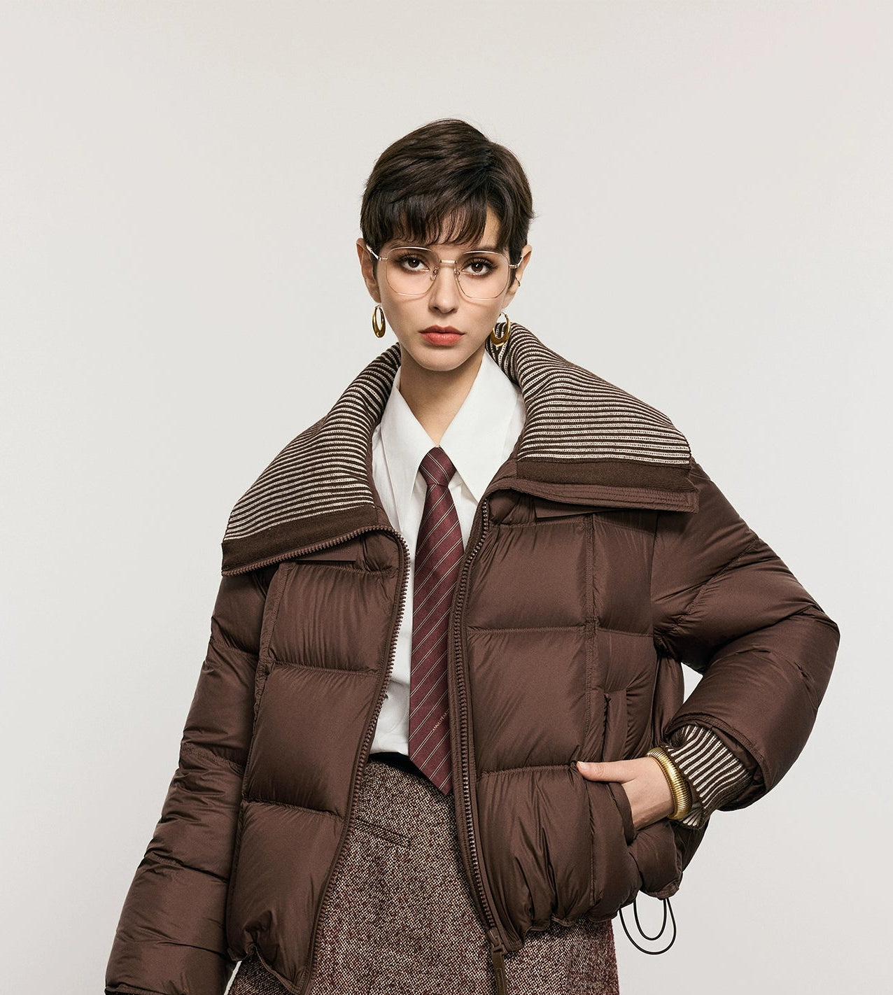 ANNASPEAK Lightweight Wool Collar Short Down Jacket-PANP.