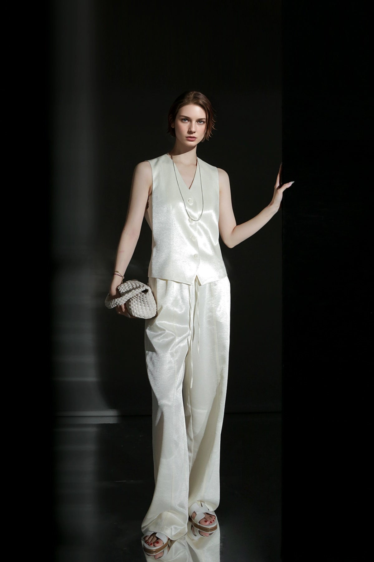 PIAOIN light luxury satin glossy heavy acetate suit pants  -HARPER