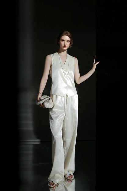 PIAOIN light luxury satin glossy heavy acetate suit pants  -HARPER