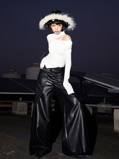 [20% OFF] TINY IN irregular cut-out off-the-shoulder long-sleeved T-shirt temperament slim fit half-neck base layer