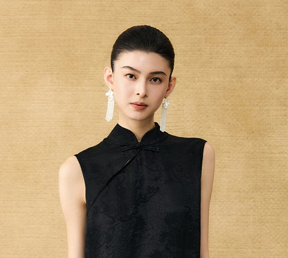 HECO Chinese diagonal placket buckle cool lion jacquard sleeveless top - CONNECT.