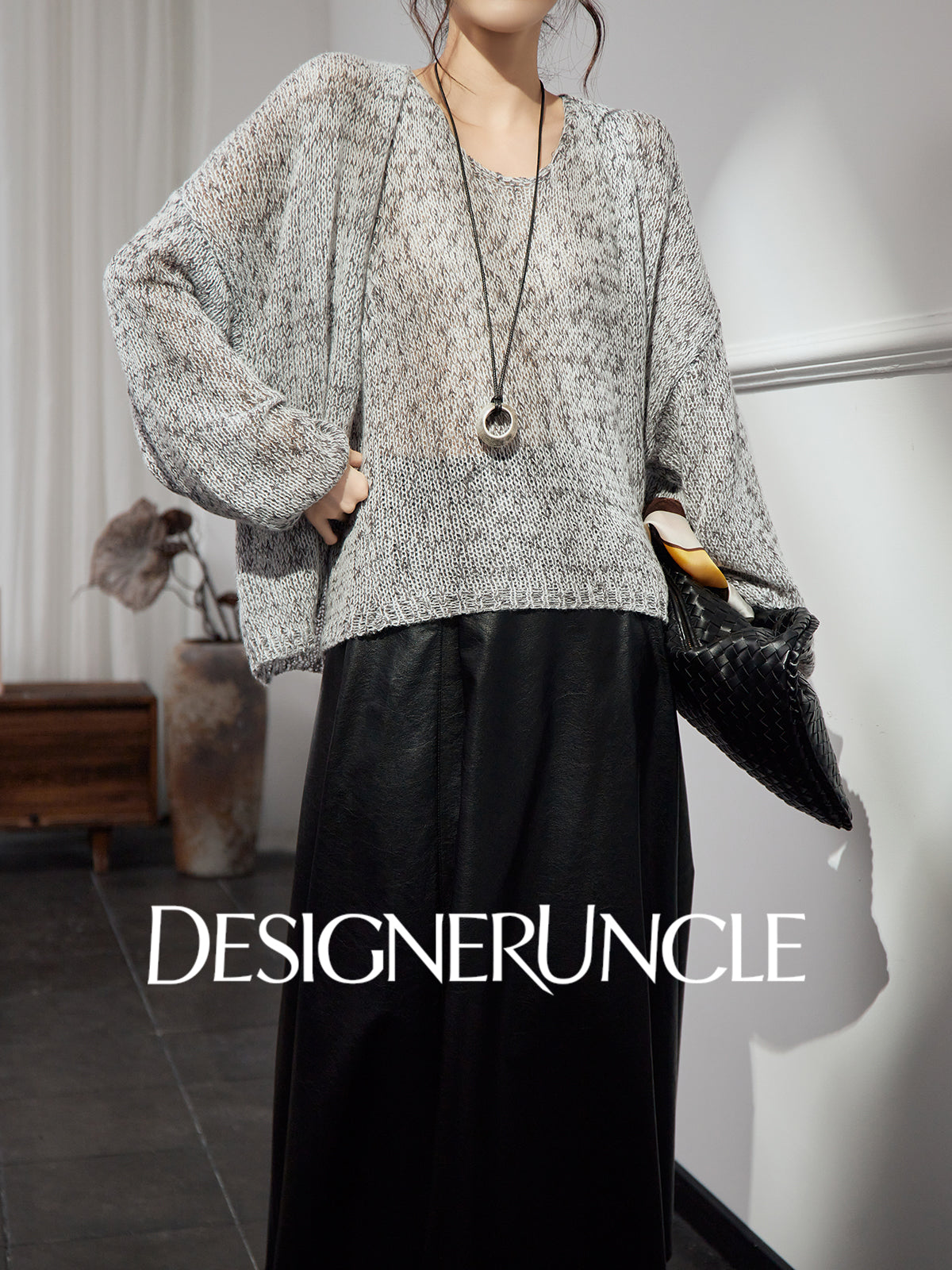 DGU "Molan" dark gray new lazy wind versatile high-end two-piece set - William.