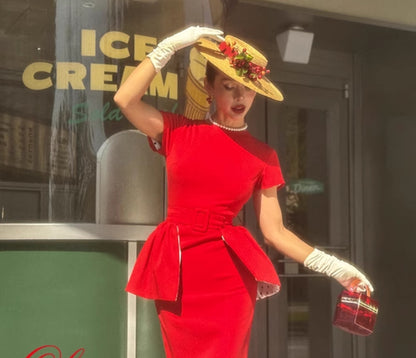 Le palais vintage red slim little skirt two-piece dress-KOBAYASHI.