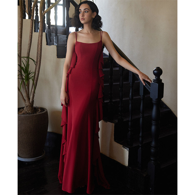 GOUDIN red engagement long suspender slimming host dress-LIN.