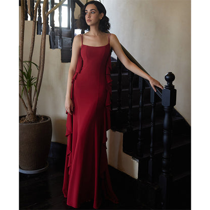 GOUDIN red engagement long suspender slimming host dress-LIN.
