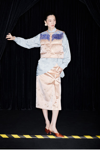 M essential Mackay designer seawater river cliff tassel beaded vest shirt skirt set- six.